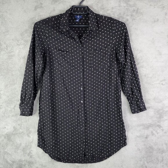 Women's Gap Black & White Polka Dot Shirt Button Down Size L - Picture 2 of 11